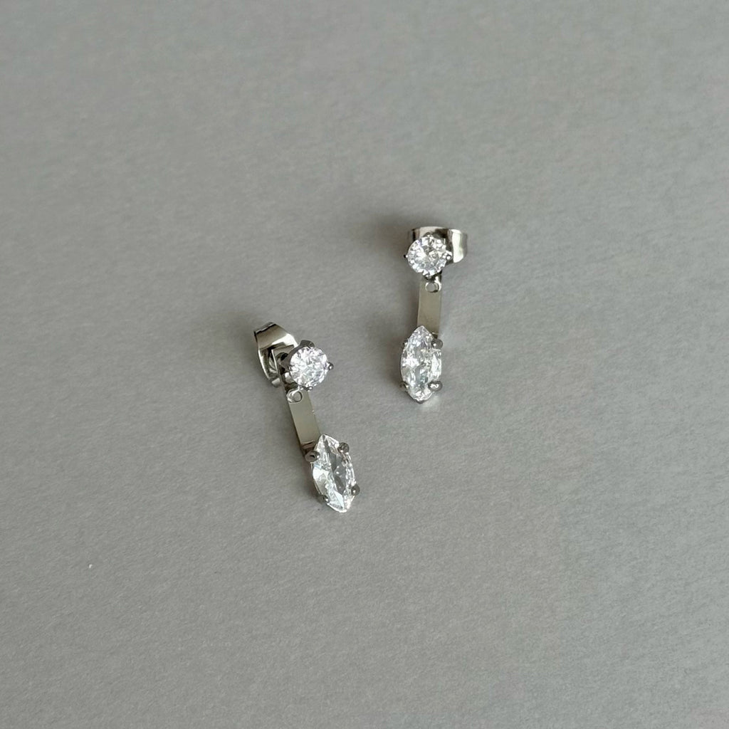 PHOEBE SILVER MARQUIS DIAMOND STUD EAR JACKET EARRINGS