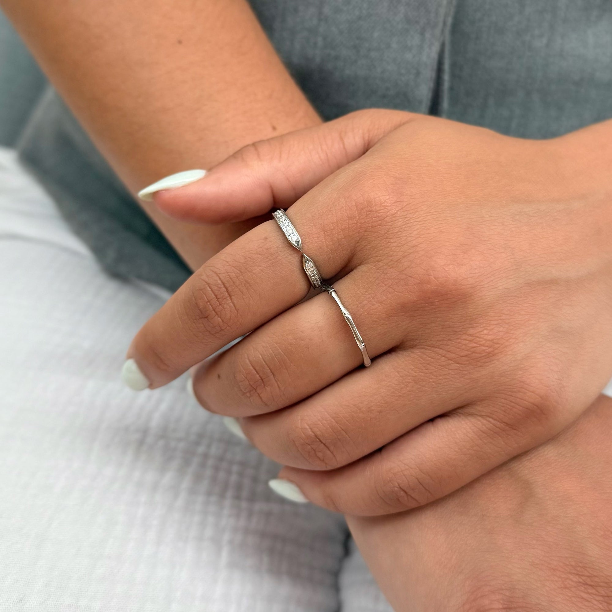 HALLIE DAINTY SILVER BAMBOO RING BAND