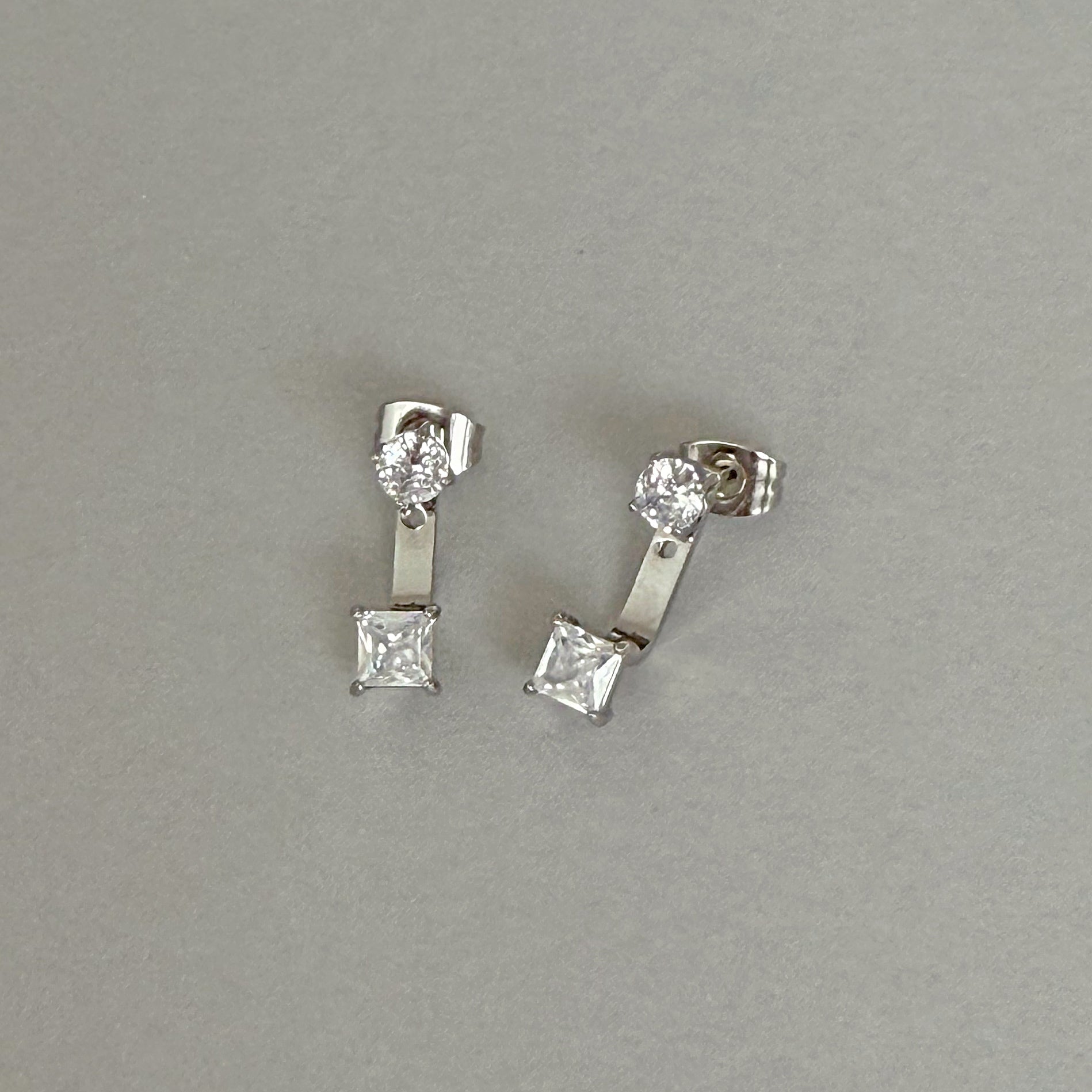 PEYTON SILVER SQUARE DIAMOND STUD EAR JACKET EARRINGS