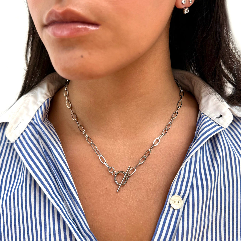 JAMIE SILVER TOGGLE PAPERCLIP CHAIN NECKLACE
