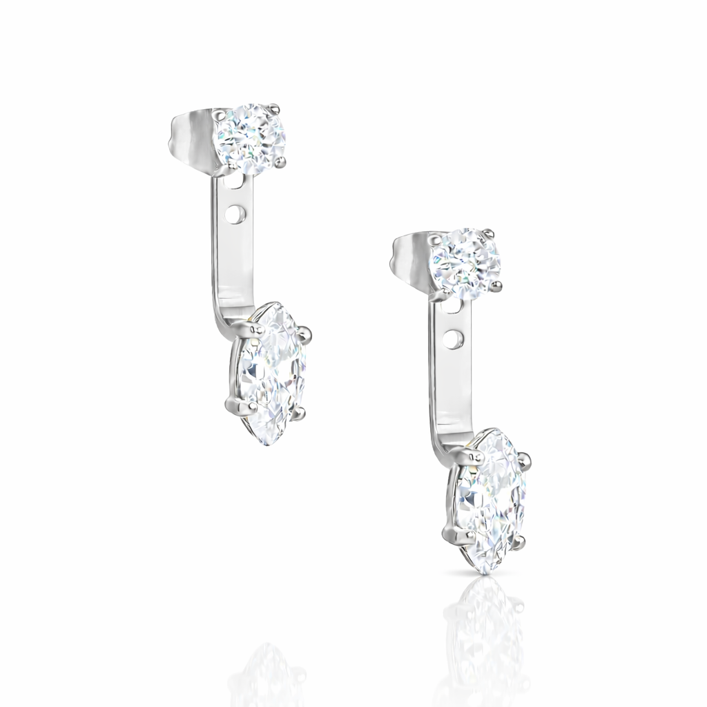 PHOEBE SILVER MARQUIS DIAMOND STUD EAR JACKET EARRINGS