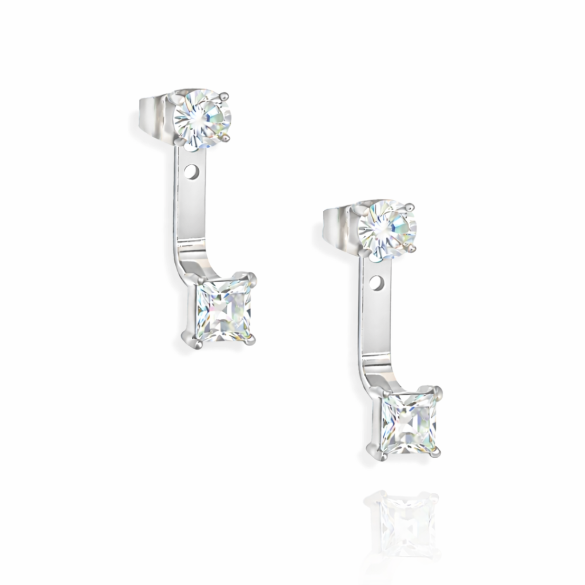 PEYTON SILVER SQUARE DIAMOND STUD EAR JACKET EARRINGS