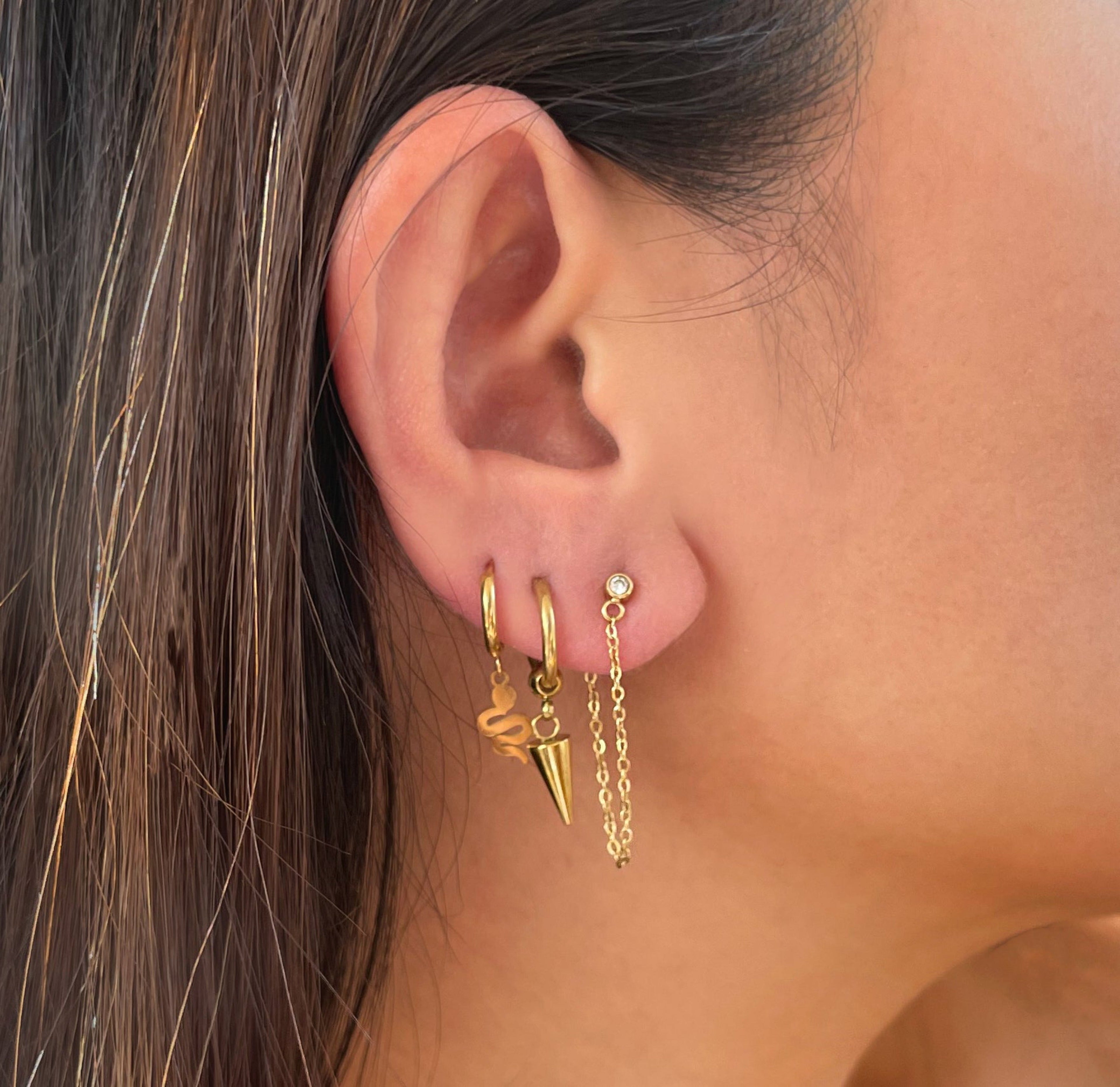 CARA GOLD DAINTY SPIKE HUGGIE EARRINGS