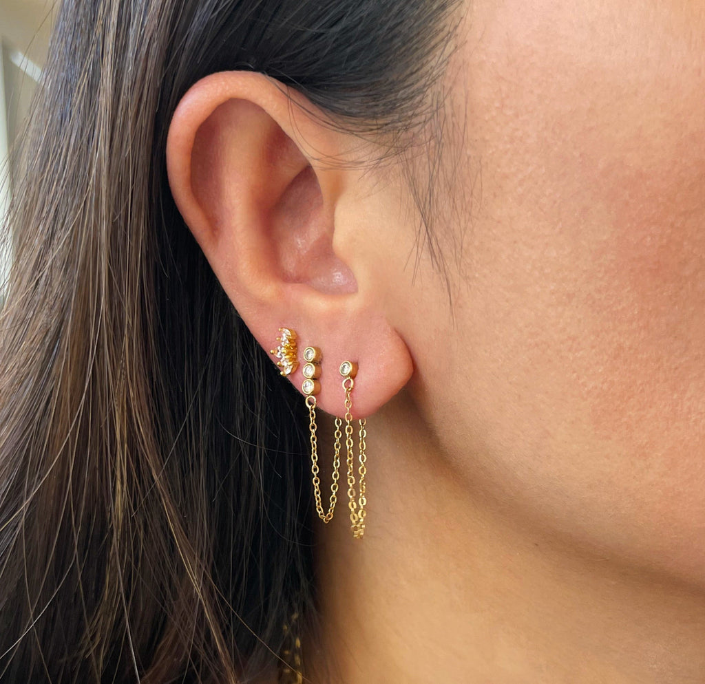 JOAN SOLITAIRE STUD GOLD LOOP CHAIN EARRING