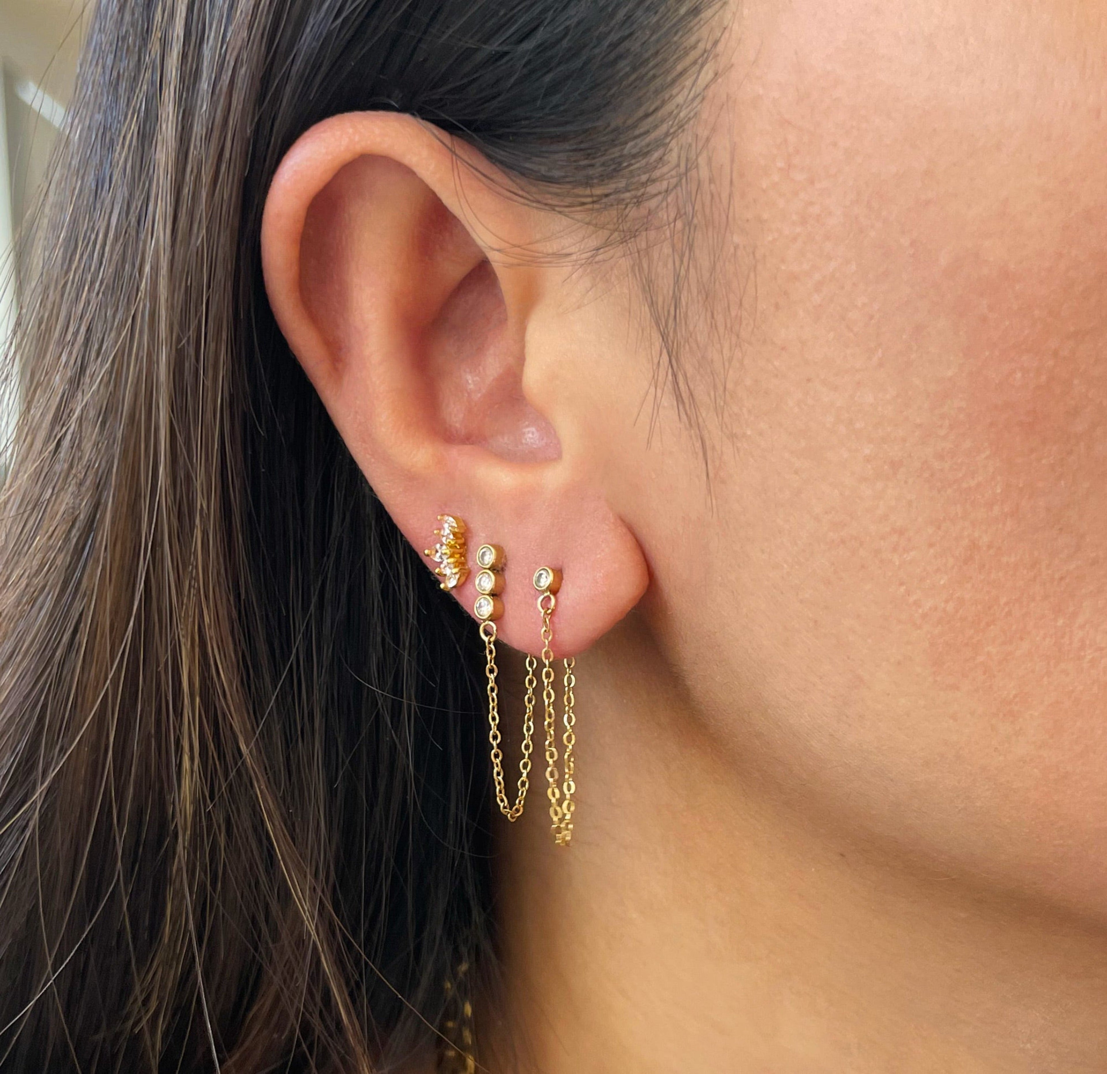 JOAN SOLITAIRE STUD GOLD LOOP CHAIN EARRING