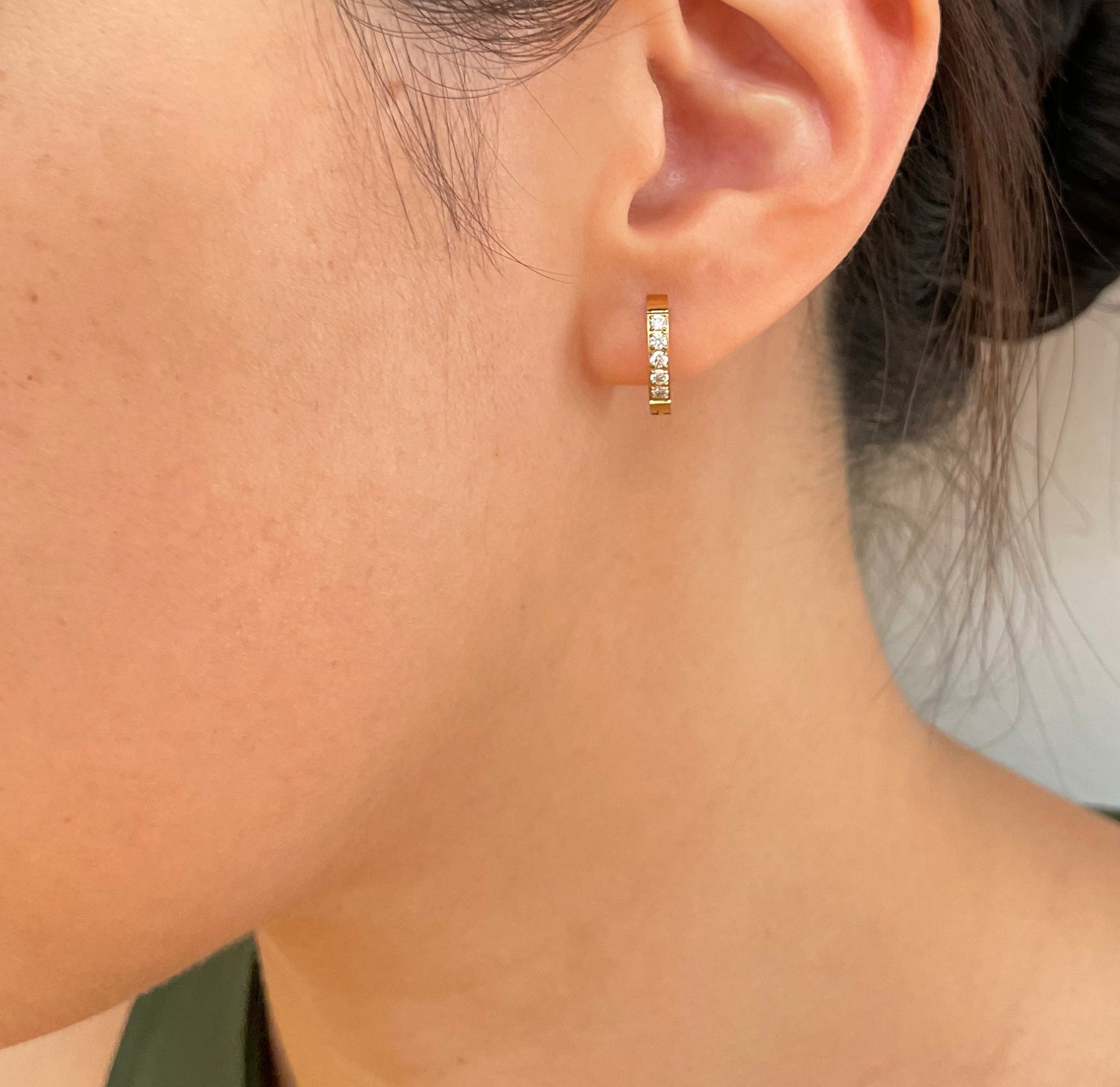 NADINE GOLD PAVE HUGGIE HOOP EARRINGS