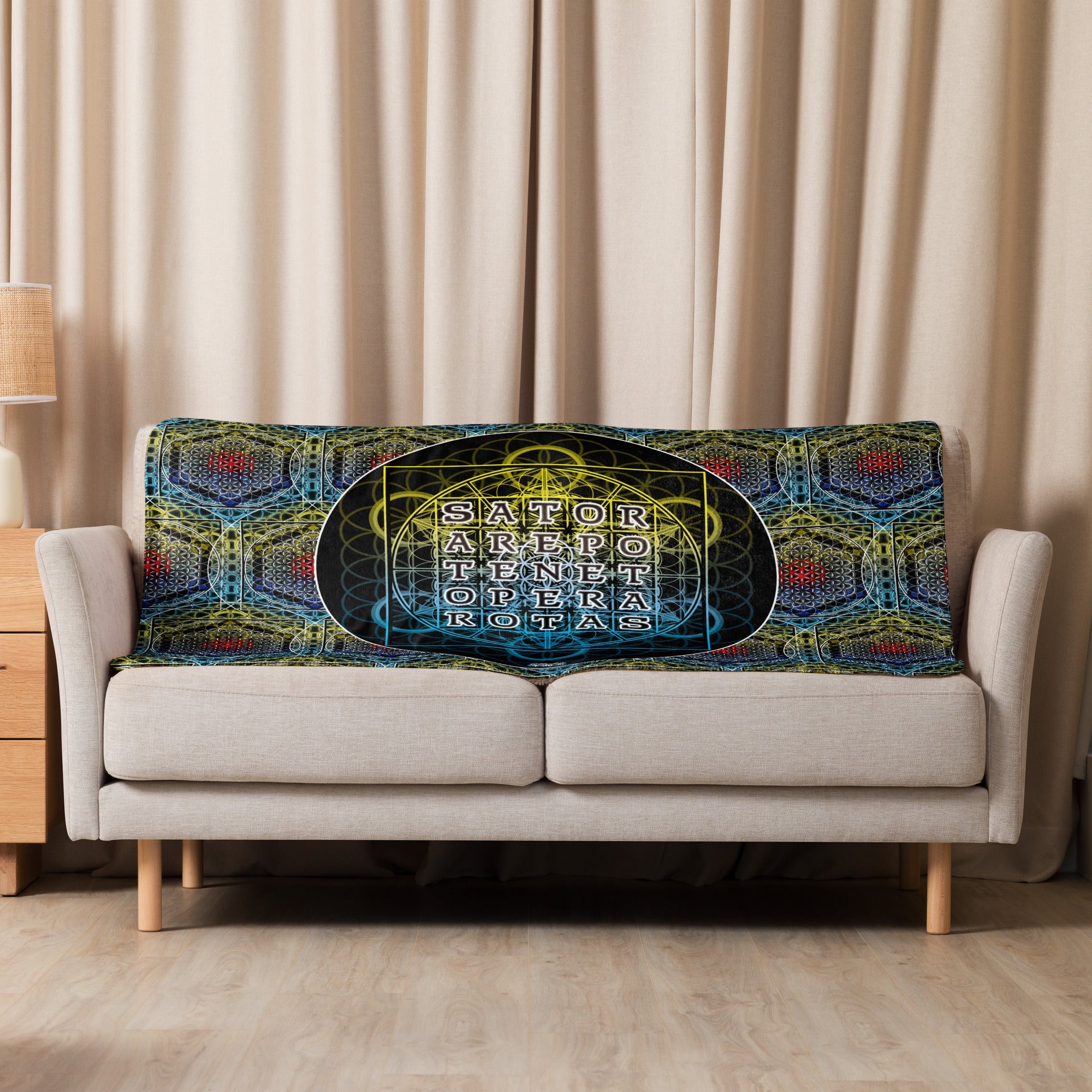 SATOR Square Sherpa Blanket | Sacred Geometry Comfort Grid | Sherpa blanket