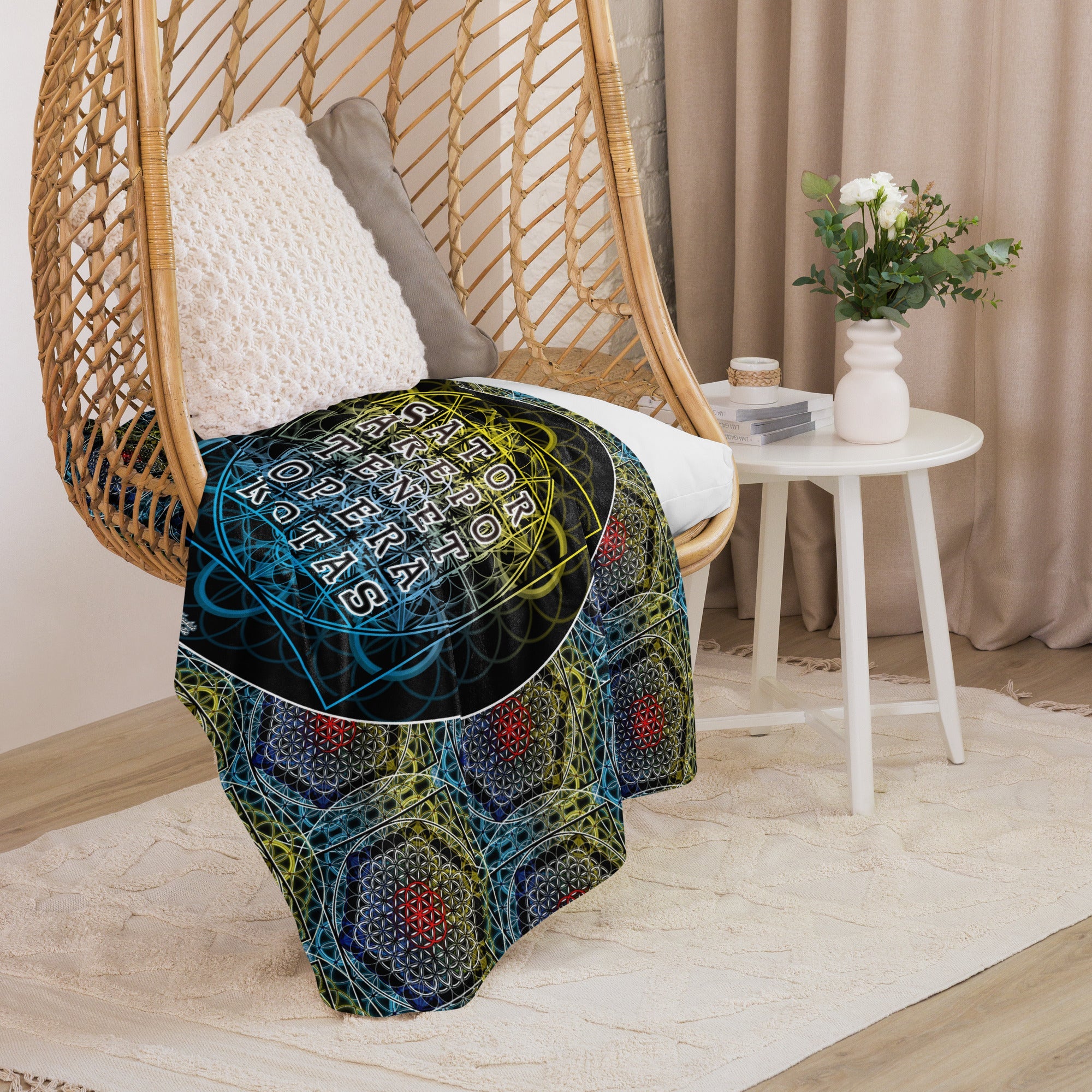 SATOR Square Sherpa Blanket | Sacred Geometry Comfort Grid | Sherpa blanket