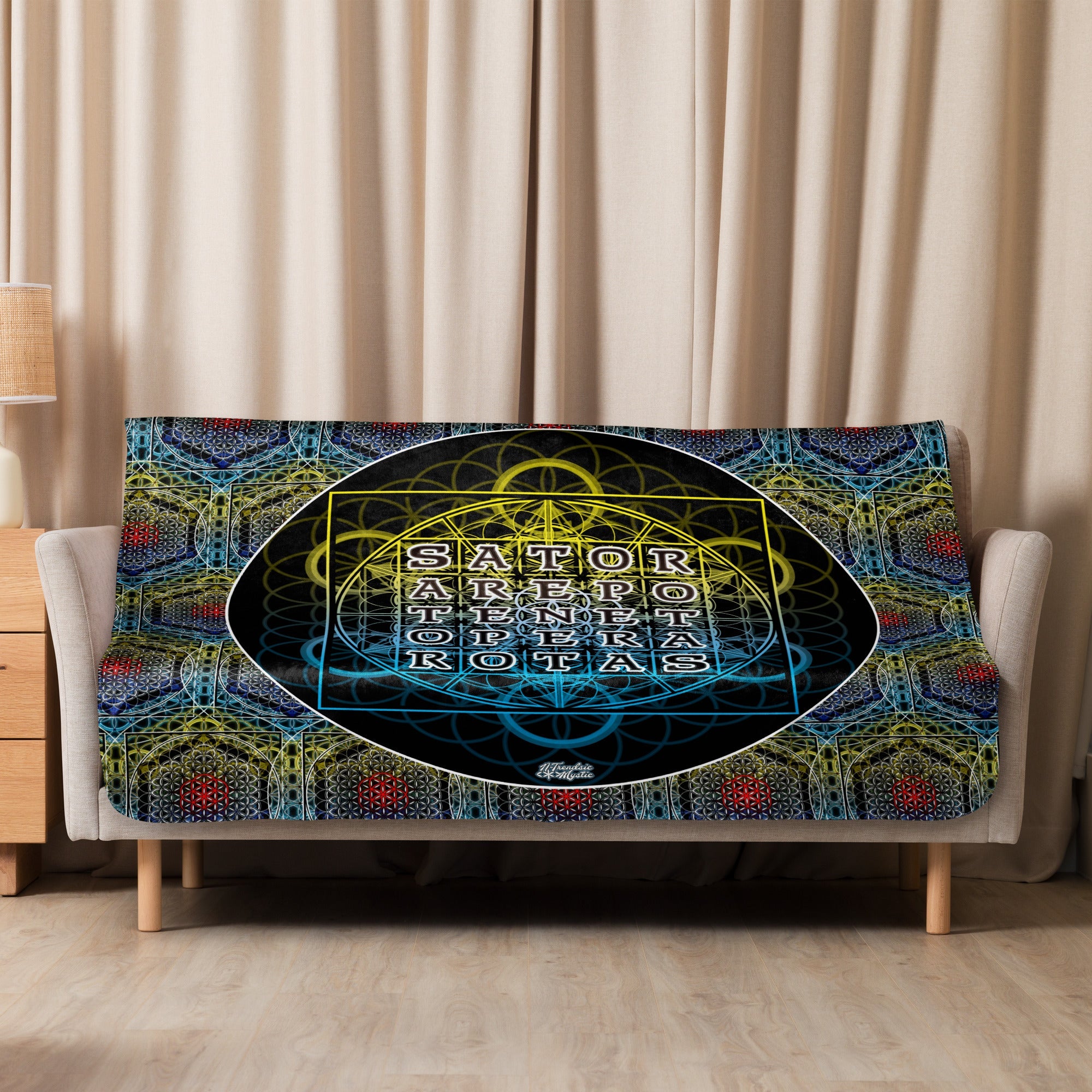 SATOR Square Sherpa Blanket | Sacred Geometry Comfort Grid | Sherpa blanket