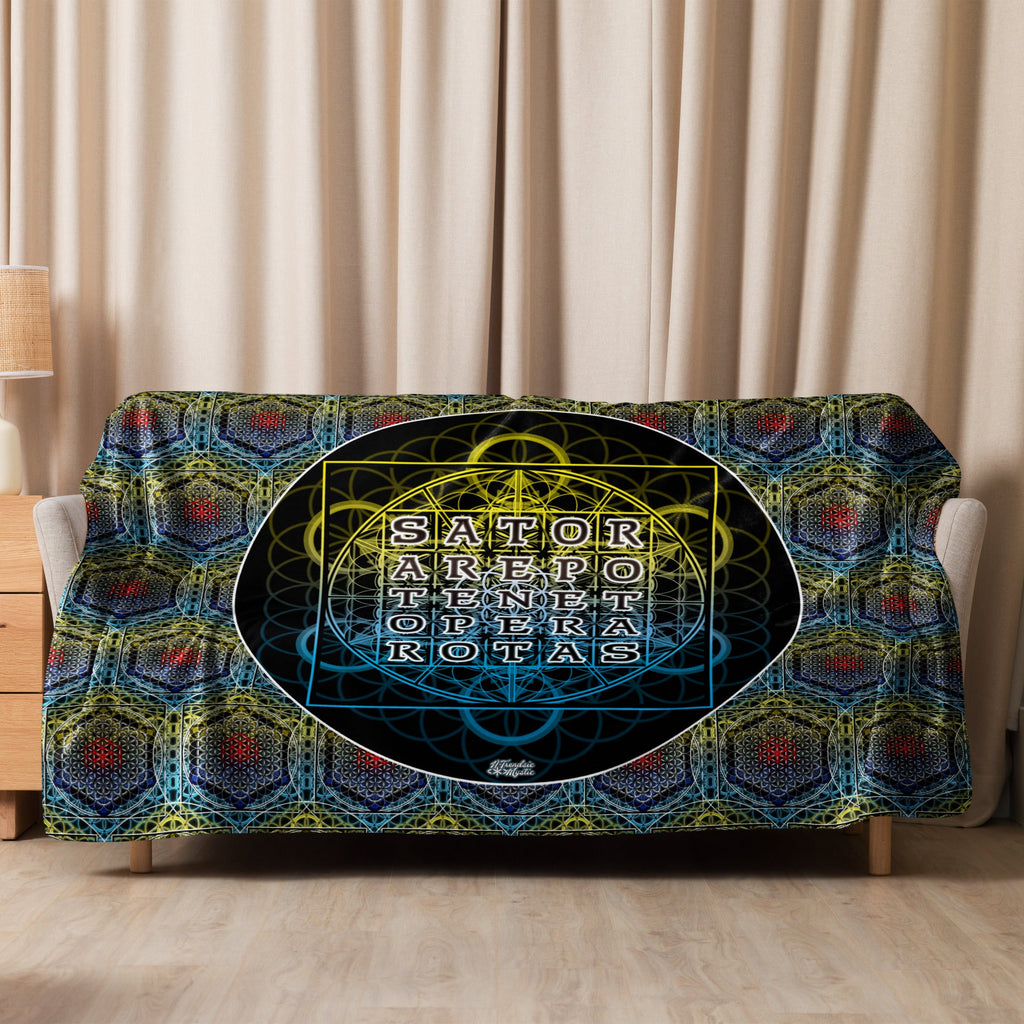 SATOR Square Sherpa Blanket | Sacred Geometry Comfort Grid | Sherpa blanket