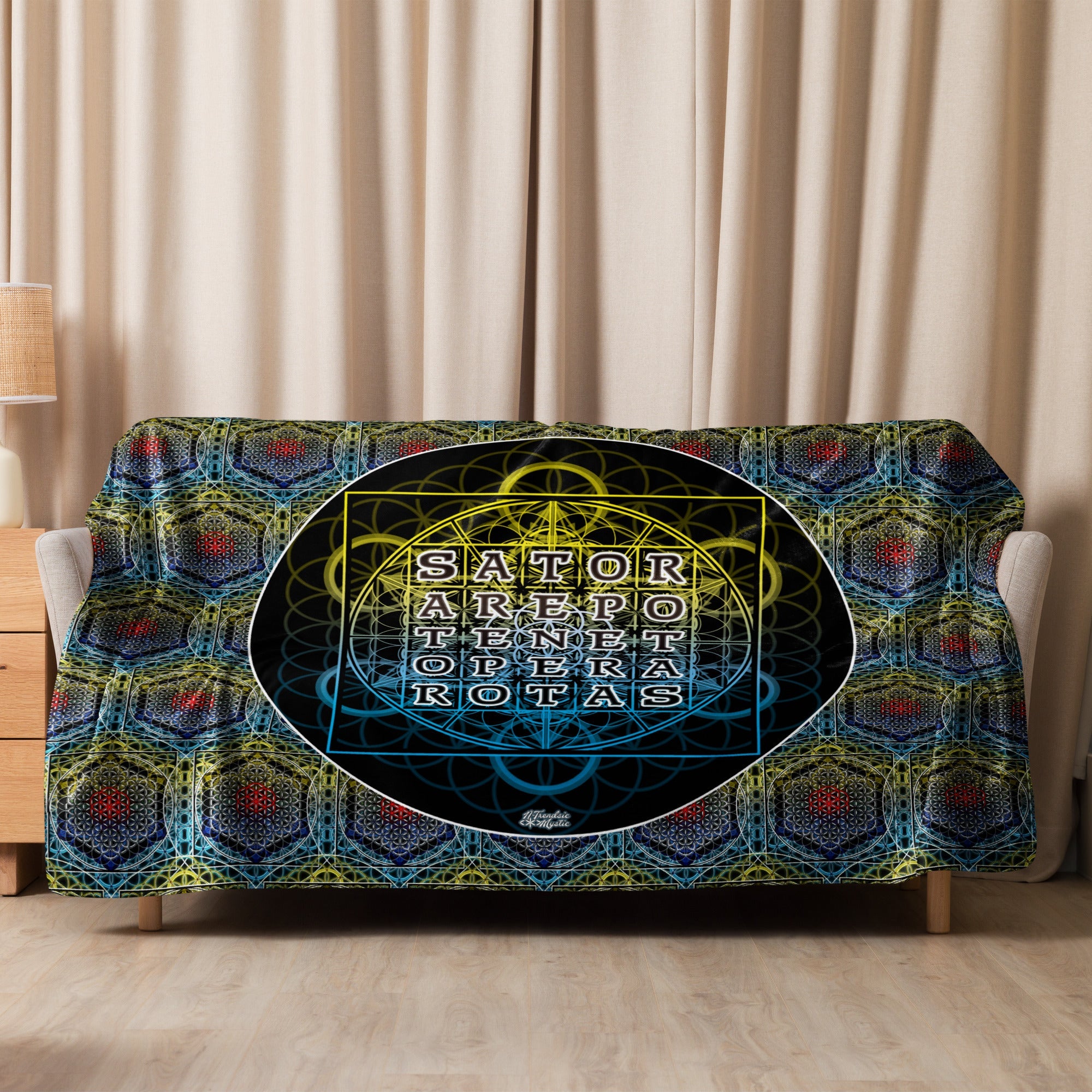 SATOR Square Sherpa Blanket | Sacred Geometry Comfort Grid | Sherpa blanket