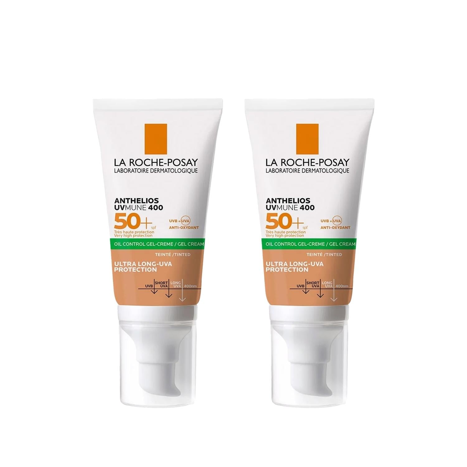 La Roche Posay Anthelios UVmune400 SPF 50+ Oil Control Tinted Sunscreen Cream - 50 ml, Pack of 2