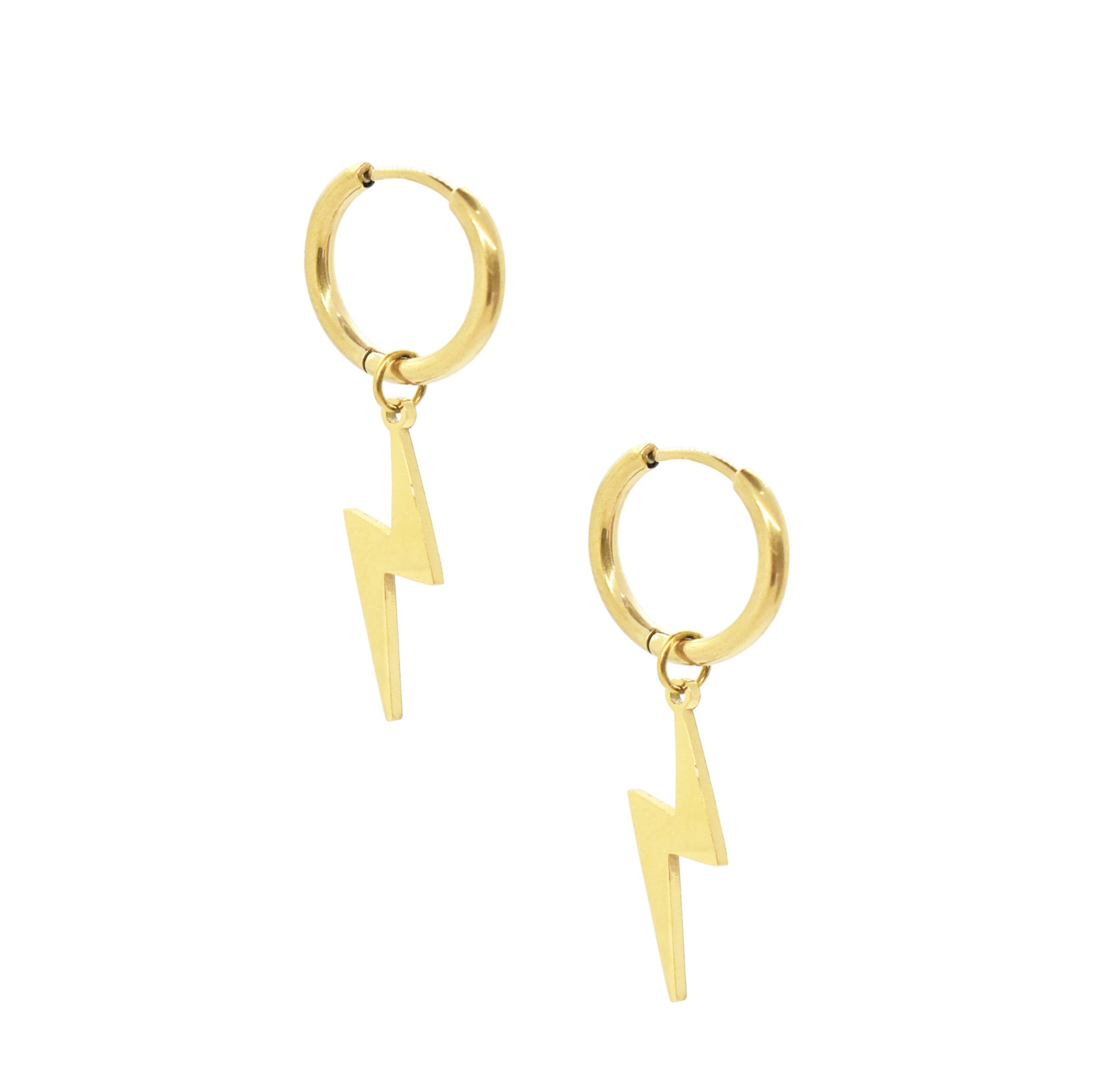 MAUDE 2 in 1 GOLD LIGHTNING BOLT HUGGIE EARRINGS