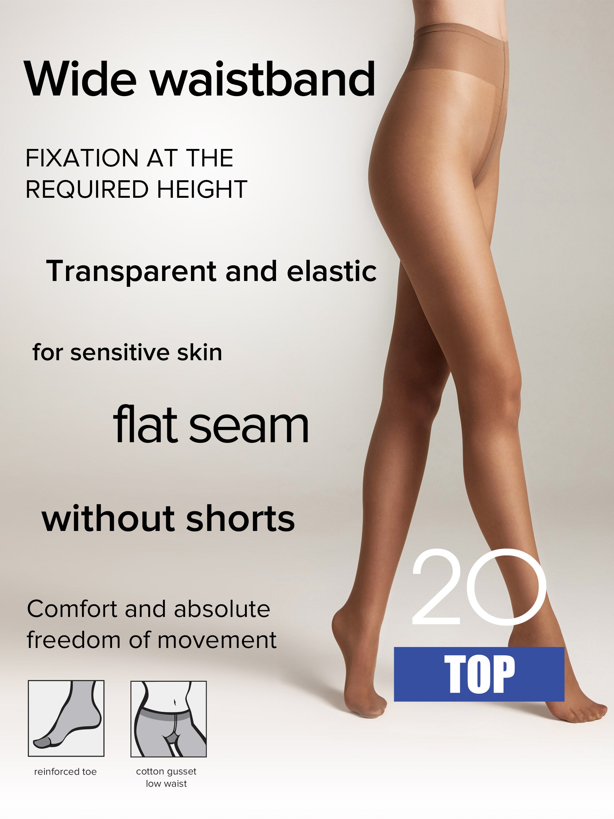 Tights Conte Top 20 Den - Low Waist Adjustable Belt