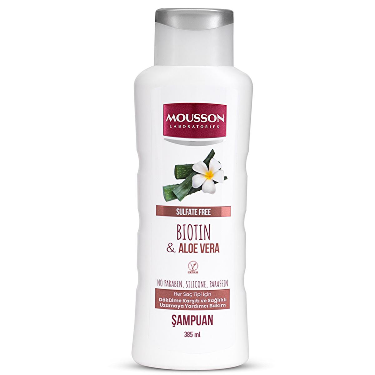 Mousson Biotin & Aloe Vera Hair Shampoo: Sulfate-Free, Anti Hair Loss, Hair Growth, Vegan Formula & Color Protection, 13 fl oz