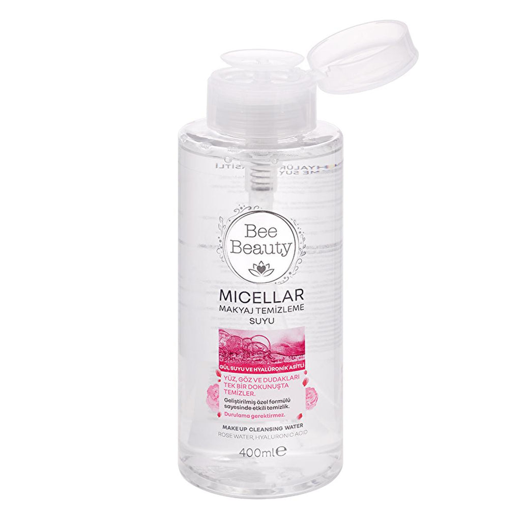 Bee Beauty Micellar Water - Rose & Hyaluronic Acid - Gentle Makeup Remover, Hydrating Face Cleanser, 400ml (13.53 fl oz)