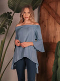 Off The Shoulders Hi-Lo Hem Top with Keyhole Open Back