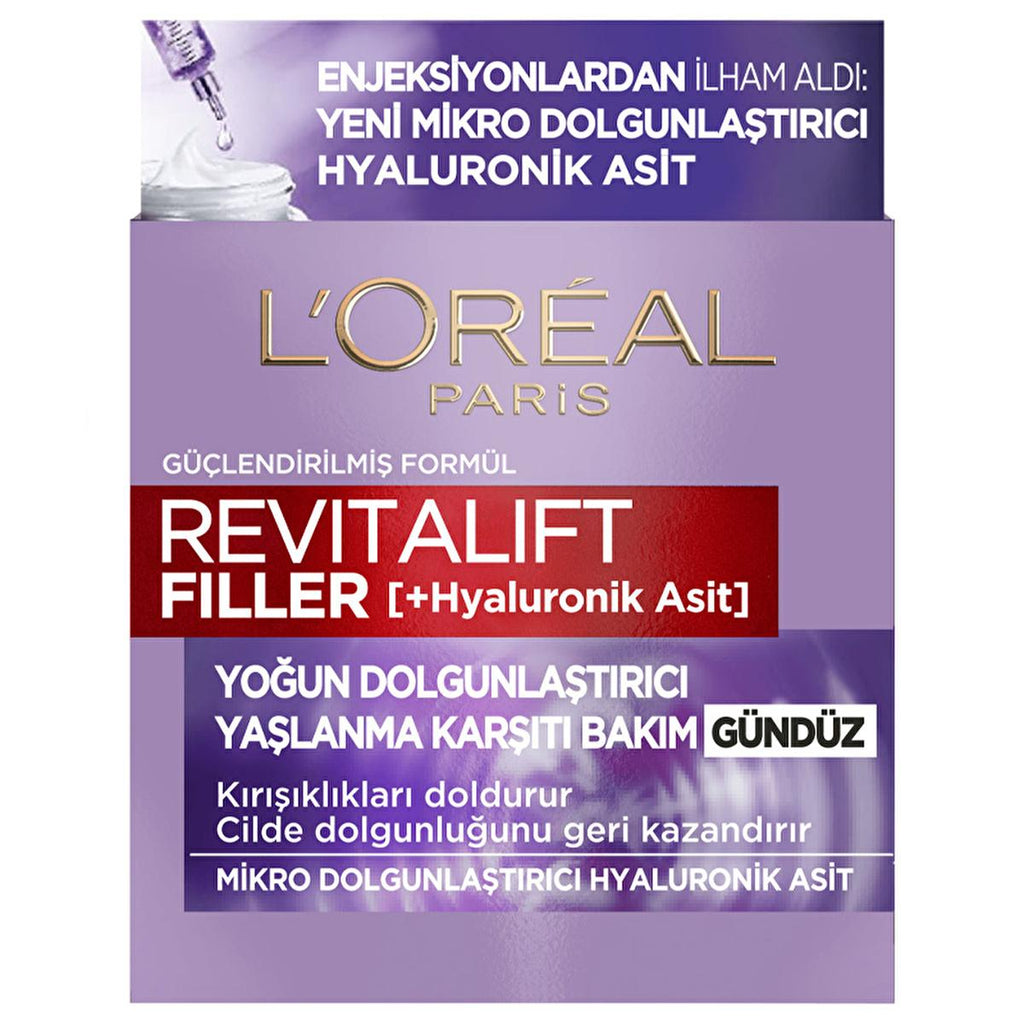 L'Oreal Paris Revitalift Filler Hyaluronic Acid Anti-Aging Day Cream: Intense Hydration, Wrinkle Filler & Skin Plumping for Youthful Radiance