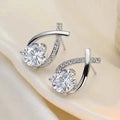 Vintage Style Stud Earrings - Embellished with Rhinestones, Cross Line Design