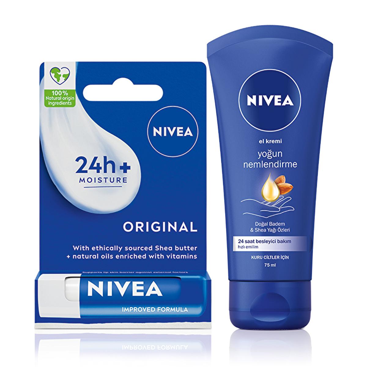 Nivea Winter Skin Care Set: Intense Moisturizing Hand Cream & Shea Butter Lip Balm for Dry Skin Relief - 24 Hour Protection