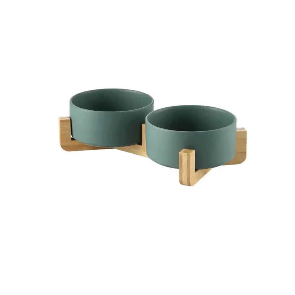 Minimalist Matte Ceramic Bowl Set with Wooden Stands