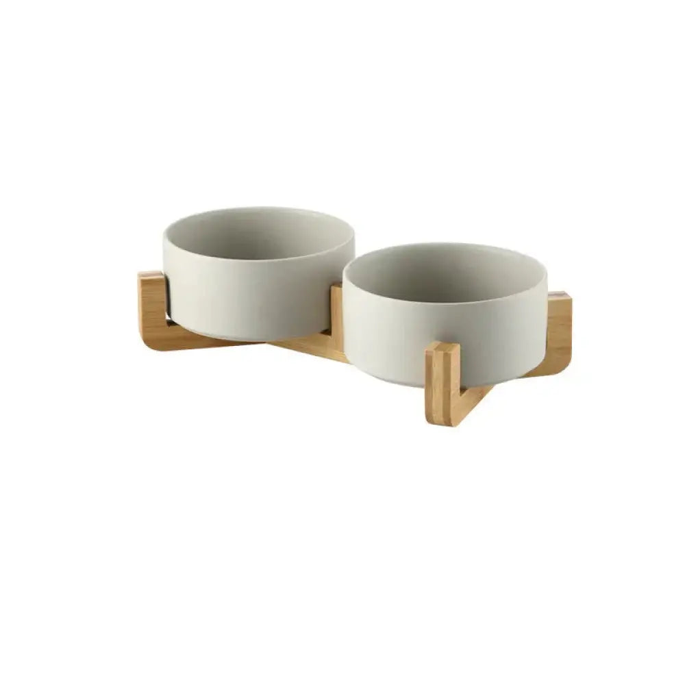 Minimalist Matte Ceramic Bowl Set with Wooden Stands