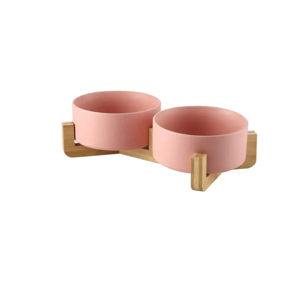 Minimalist Matte Ceramic Bowl Set with Wooden Stands
