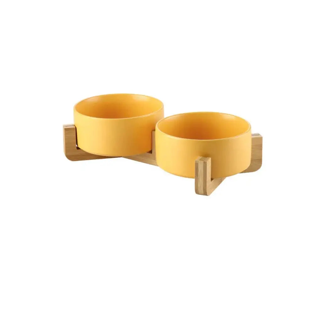 Minimalist Matte Ceramic Bowl Set with Wooden Stands