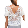 Women's Short Sleeve Back Lace Top Blouse