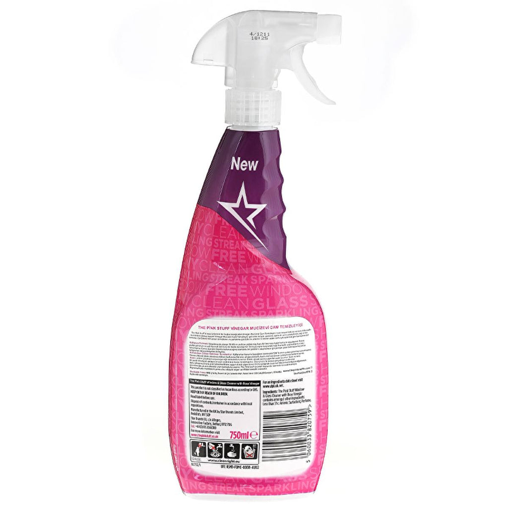 The Pink Stuff: Miracle Vinegar Glass Cleaner - Streak-Free Shine, Rose Scent, Natural & Effective Cleaning for Windows, Mirrors